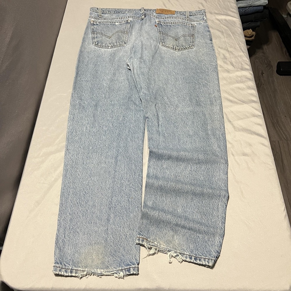 Levis 505 Jeans Mens 40x30 Blue Light‎ Wash Straight Distressed Frayed Hems